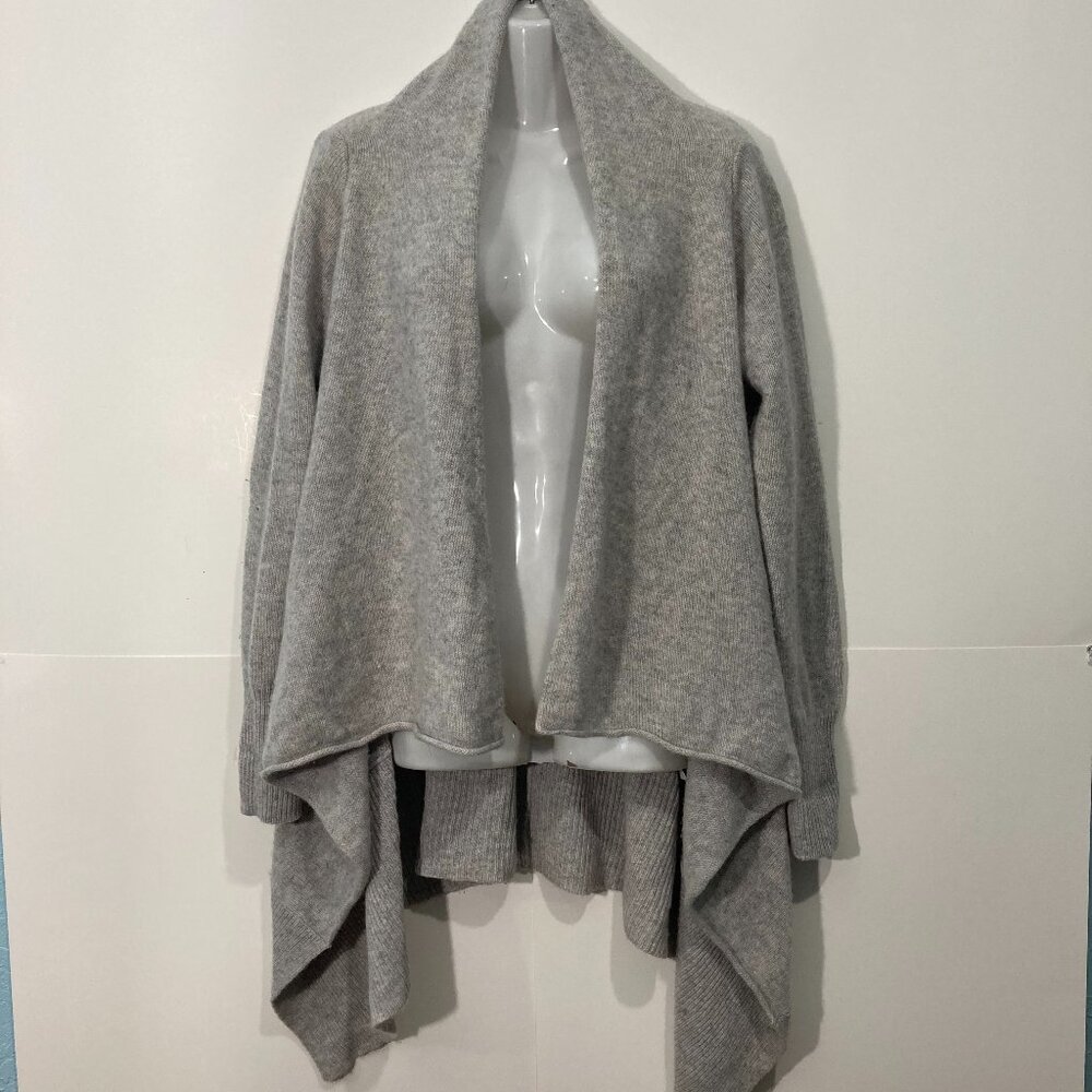 Nanette Lepore 2-Ply Cashmere knit open cardigan Sweater Gray Asymmetrical S